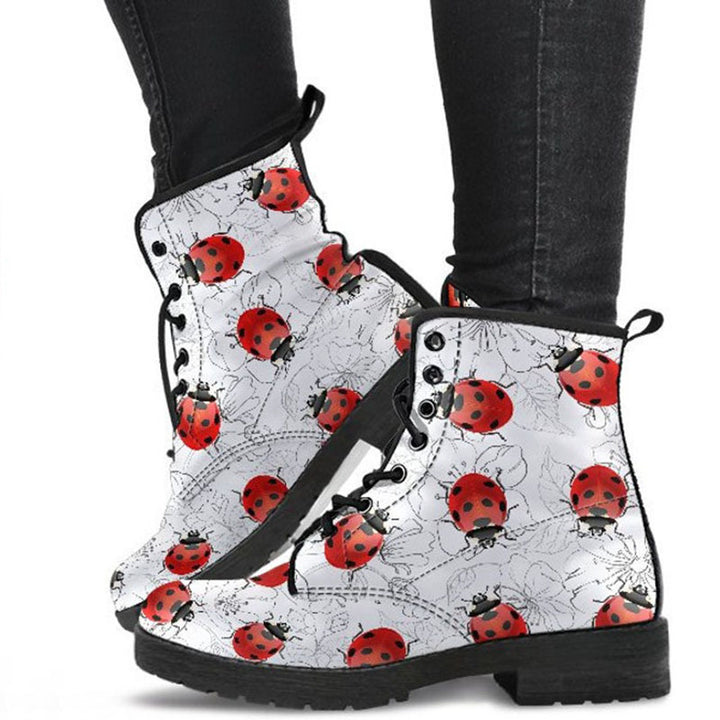 Digital Printing Women's High-top Motorcycle Boots LADYBIRD-Womens Footwear-Zishirts