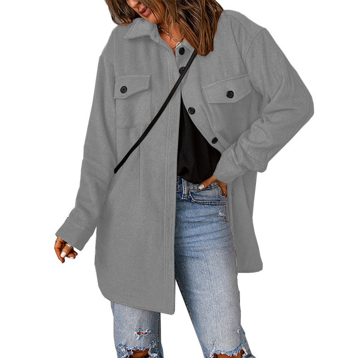 Women's Corduroy Solid Color Single Breasted Casual Lapel Woolen Jacket-Jackets-Zishirts