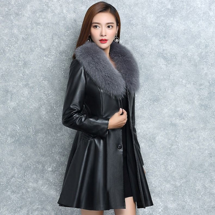 Women's Faux Fox Fur Collar Fur Coat-Jackets-Zishirts