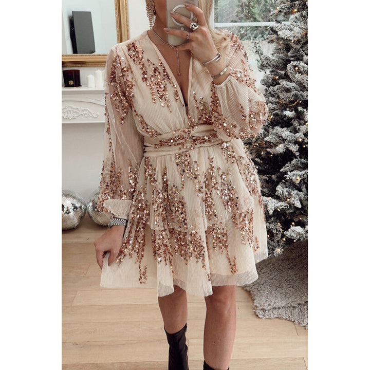 European And American Christmas Party Sequins Layered Dress INS Leisure-Lady Dresses-Zishirts