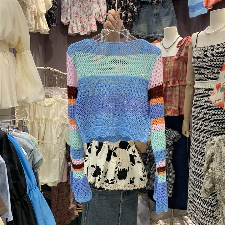 Women's Bell-sleeve Striped Sweater-Sweaters-Zishirts
