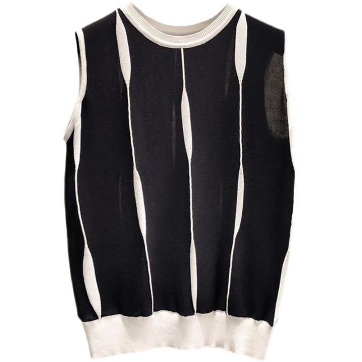 Women's Contrast Color Striped Vest Outer Wear-Sweaters-Zishirts