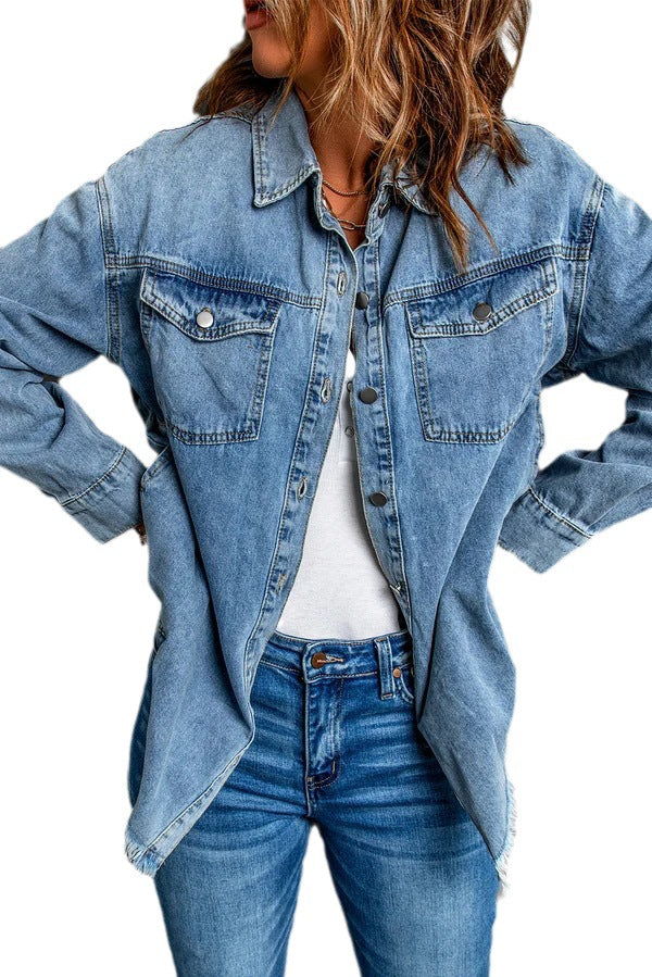 Women's Street Style Lapel Loose Denim Jacket-Jackets-Zishirts