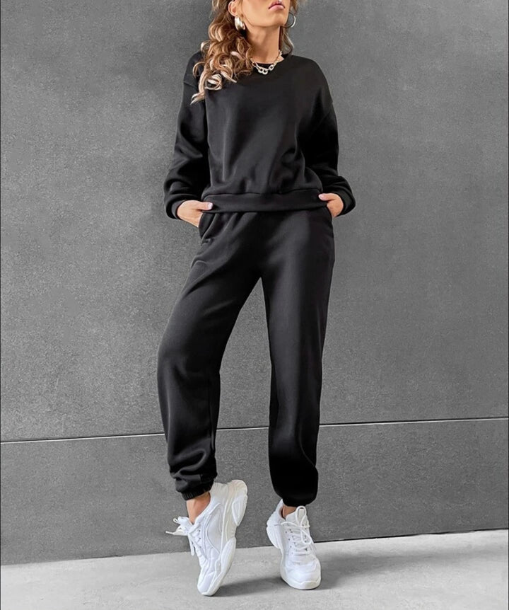 Women's Solid Color Long Sleeve Crew Neck Casual Fashion Sports Sweater Suit-Womens 2024 March-Zishirts