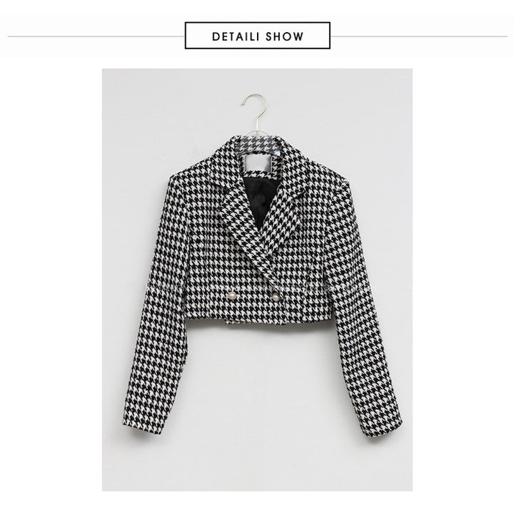 Slim Fit Houndstooth Coat Women-Suits & Sets-Zishirts