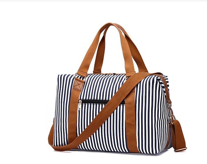 Women's Canvas Striped Travel Bag-Women's Bags-Zishirts