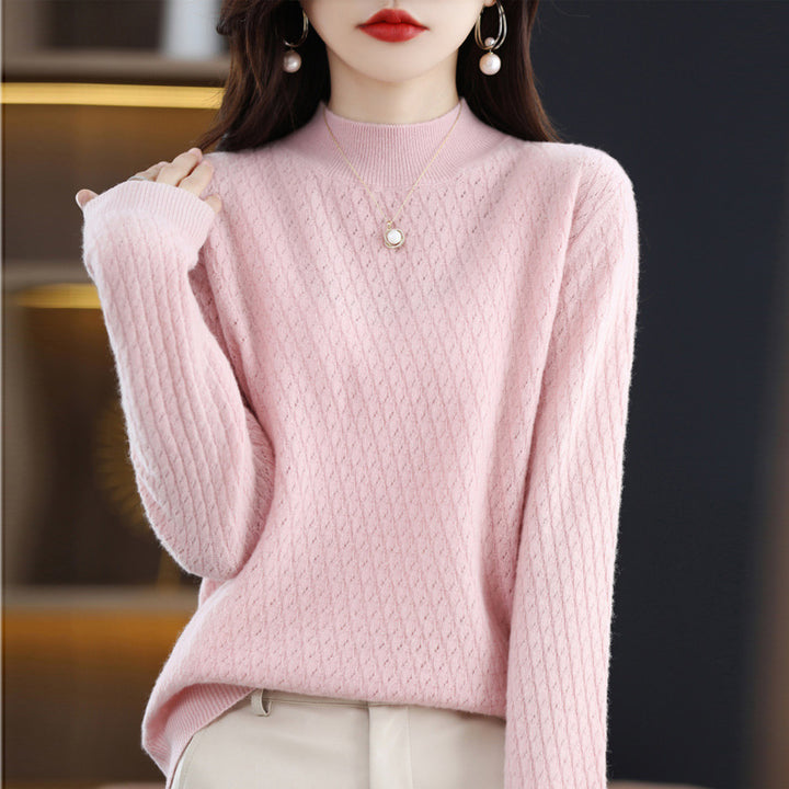 100 Pure Wool Women's Half Turtleneck Knitted Bottoming Shirt Sweater-Sweaters-Zishirts