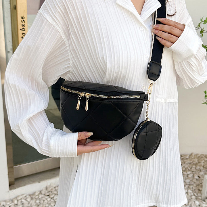 Soft Leather Textured Small Saddle Diamond Crossbody Waist Chest Bag-Women's Bags-Zishirts