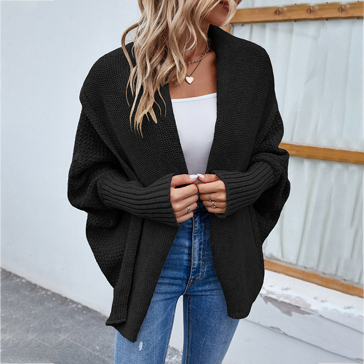 New Loose Knitted Sweater Solid Color Bat Sleeve Large Lapel Cardigan Autumn And Winter Fashion Jacket For Women Clothing-Jackets-Zishirts