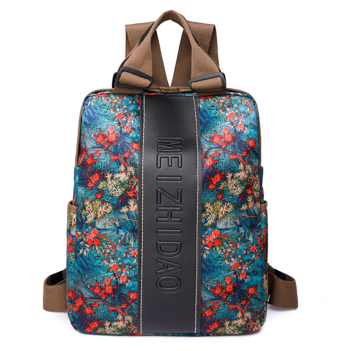 Retro Printed Wear-resistant Splash Proof Large Capacity Stitching Backpack For Women-Women's Bags-Zishirts