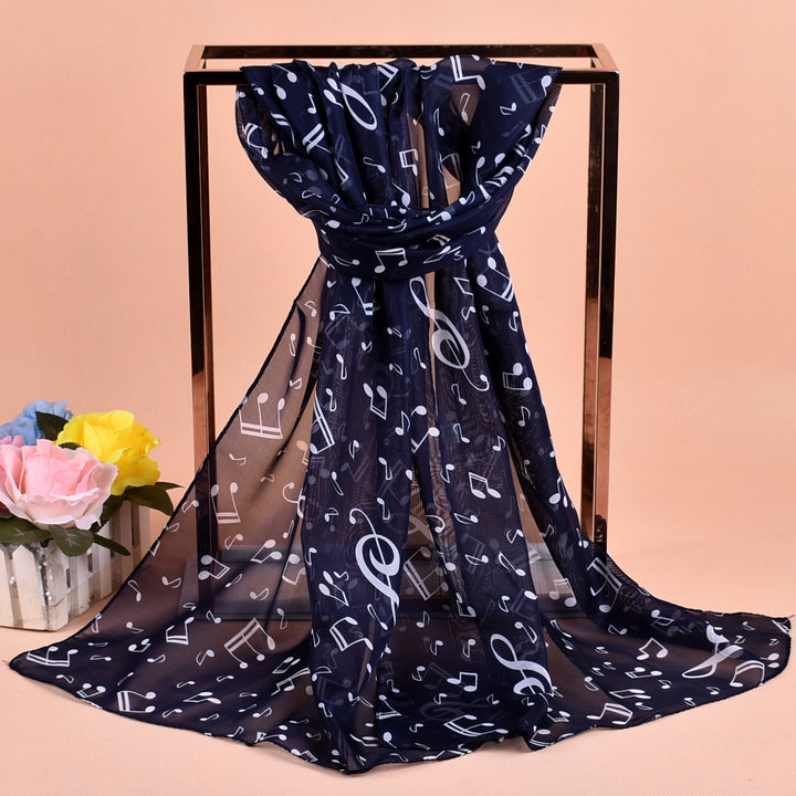 Women's Fashion Casual Note Print Chiffon Silk Scarf-Scarves & Wraps-Zishirts