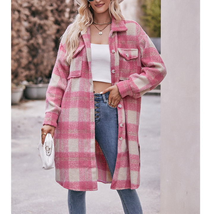 Long-cut Coat Mohair Plaid Coat-Jackets-Zishirts