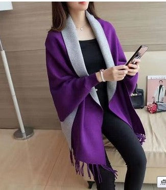 Ladies Shawl Cardigan Tassel Cape Sweater Coat-Scarves & Wraps-Zishirts