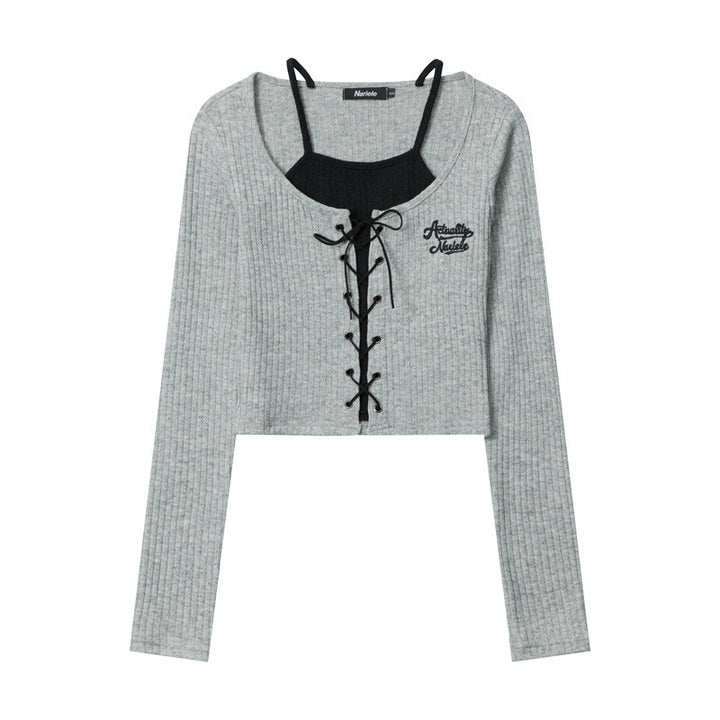 Embroidered Knitted Cardigan Long-sleeved T-shirt Women's Short Top-Blouses & Shirts-Zishirts