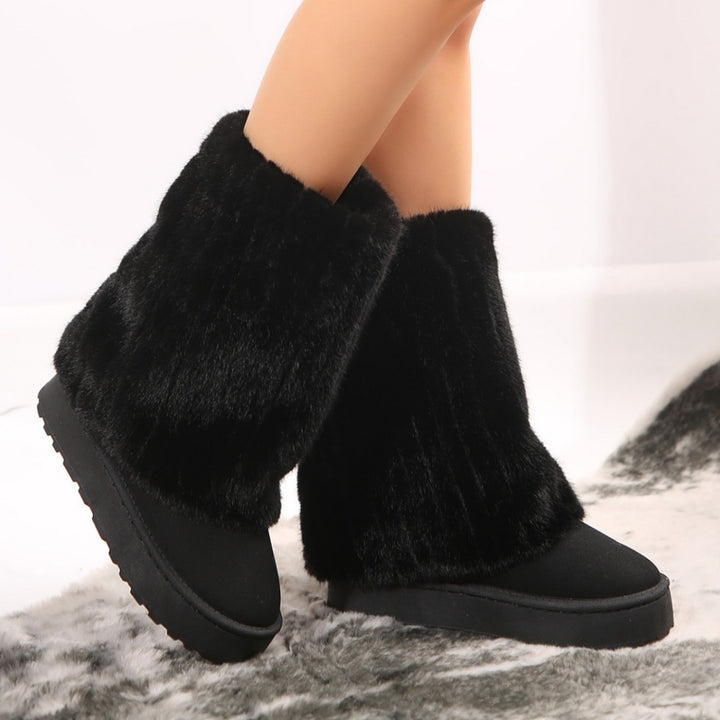 Thick-soled Round-toed Plush Snow Boots Winter Warm Mid-tube Furry Cotton Shoes For Women Short Boot-Womens Footwear-Zishirts